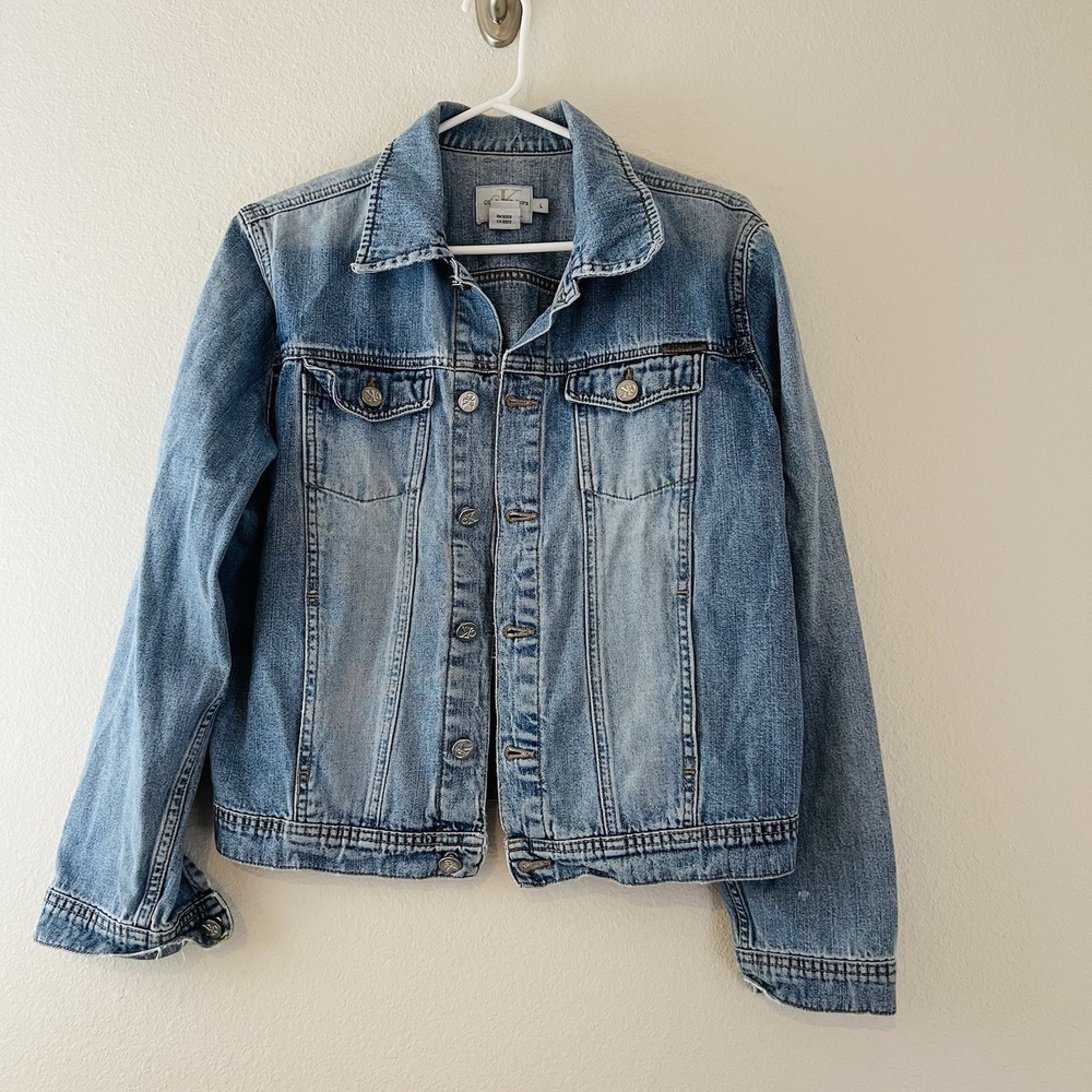 Calvin Klein Vintage Denim Jean Jacket Womens Size Large  Made In USA Distressed